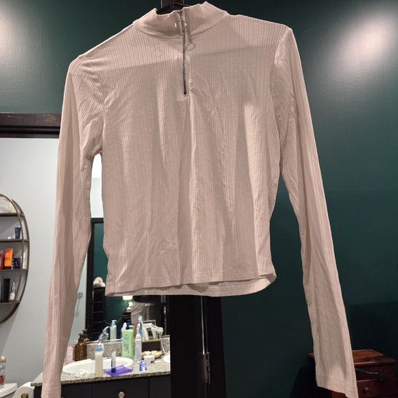 White Ribbed Half-Zip Top - Picture 3 of 4